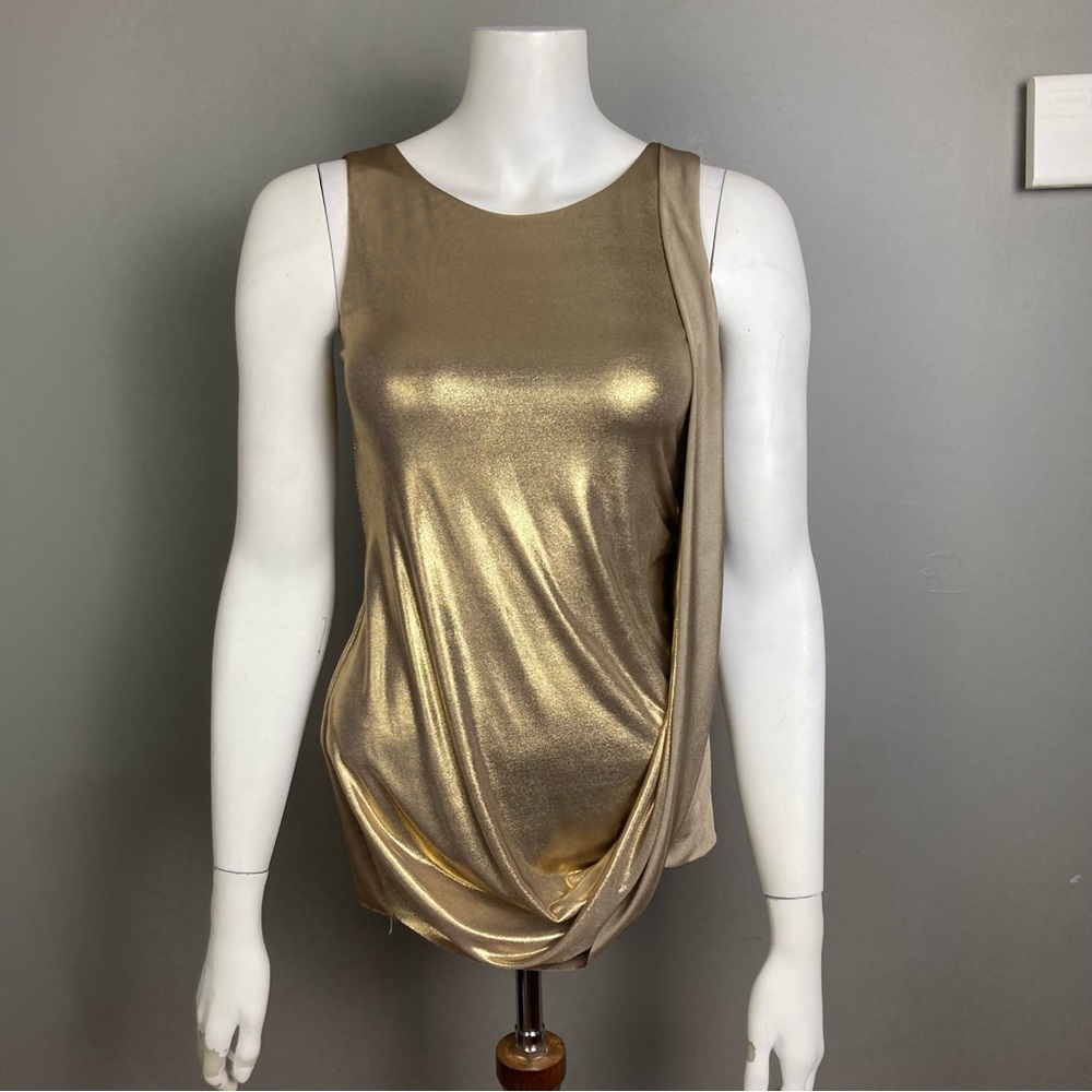 Bailey‎ 44 top blouse XS gold lame sleeveless evening drape metallic Grecian
